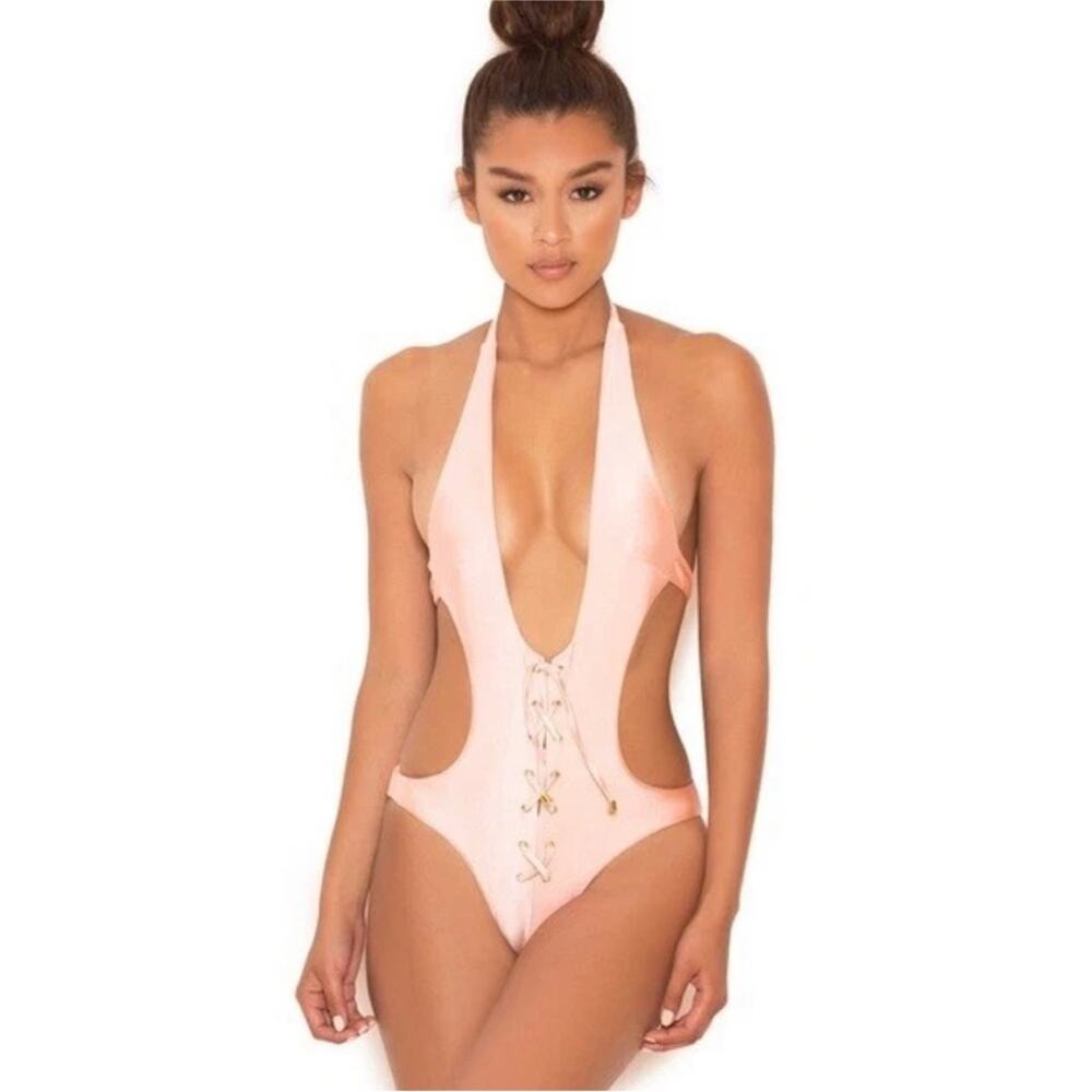 House of CB London Positano Satin Peach One Piece Swimsuit
